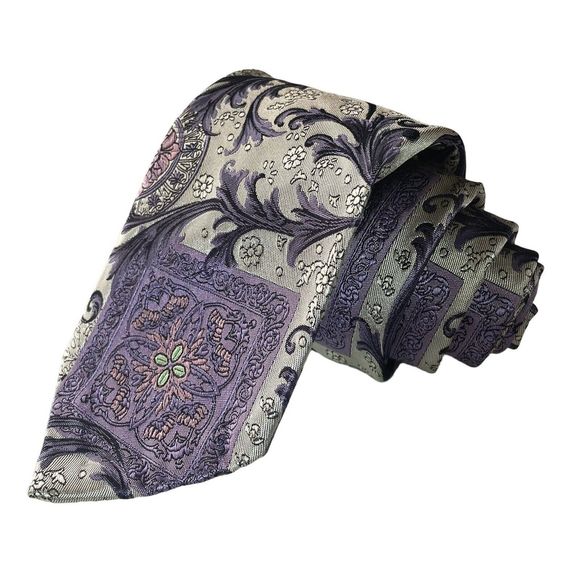 Robert TalbottCarmel Seven Fold Tie NWOT Purple Pink Silver Floral 16/40 $245